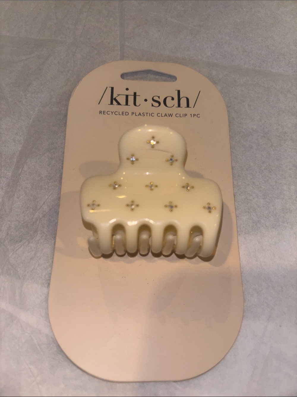 Kitsch Cream Claw Clip with Gold Floral Dots